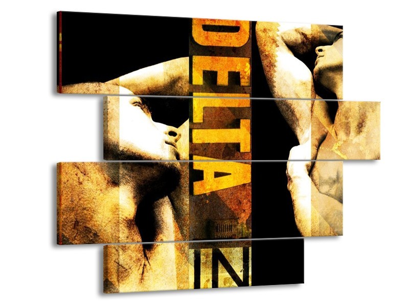 Canvas schilderij Lichaam | Geel, Goud, Zwart | 115x85cm 4Luik