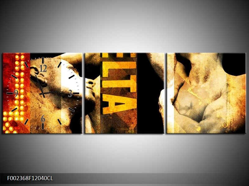 Klok schilderij Lichaam | Geel, Goud, Zwart | 120x40cm 3Luik