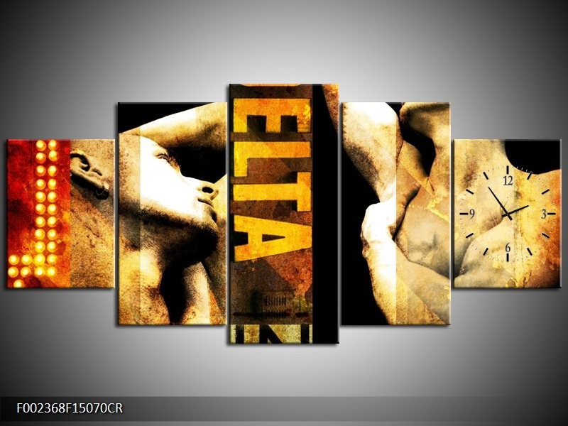 Klok schilderij Lichaam | Geel, Goud, Zwart | 150x70cm 5Luik