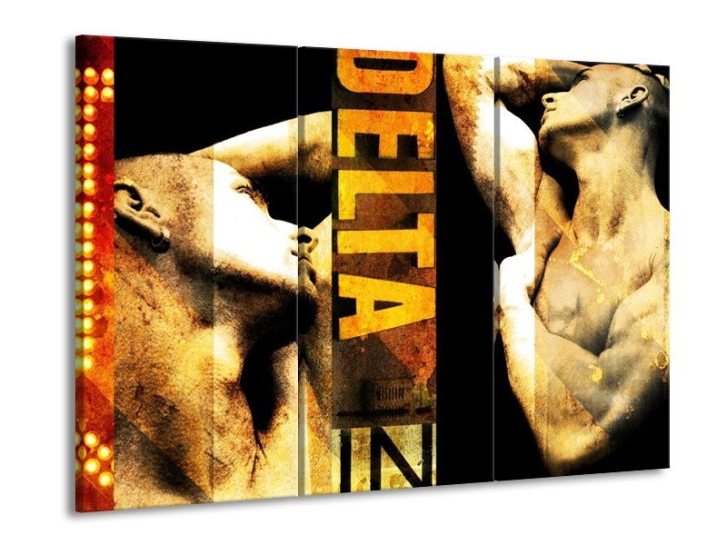 Canvas schilderij Lichaam | Geel, Goud, Zwart | 90x60cm 3Luik