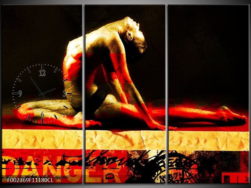 Klok schilderij Lichaam | Rood, Zwart, Goud | 111x80cm 3Luik