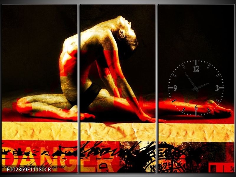 Klok schilderij Lichaam | Rood, Zwart, Goud | 111x80cm 3Luik