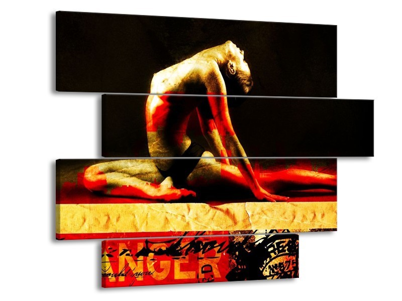Glas schilderij Lichaam | Rood, Zwart, Goud | 115x85cm 4Luik