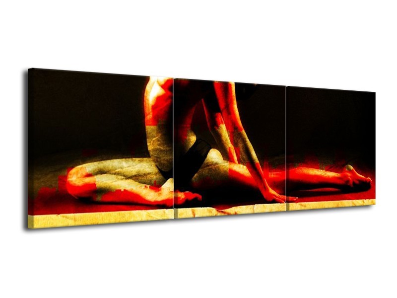 Canvas schilderij Lichaam | Rood, Zwart, Goud | 120x40cm 3Luik