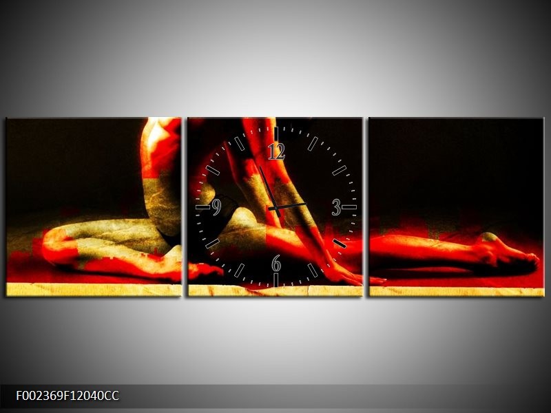 Klok schilderij Lichaam | Rood, Zwart, Goud | 120x40cm 3Luik