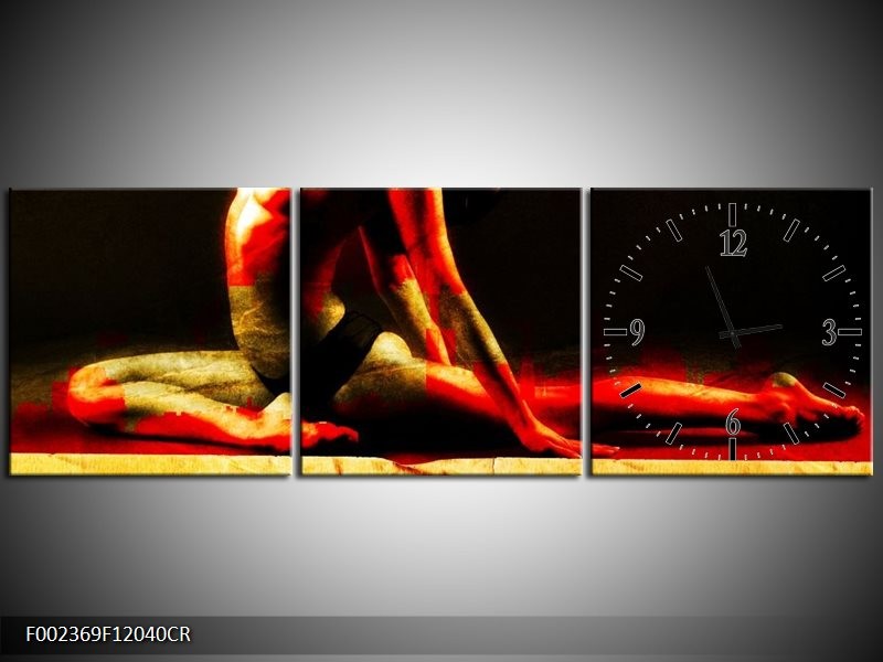 Klok schilderij Lichaam | Rood, Zwart, Goud | 120x40cm 3Luik