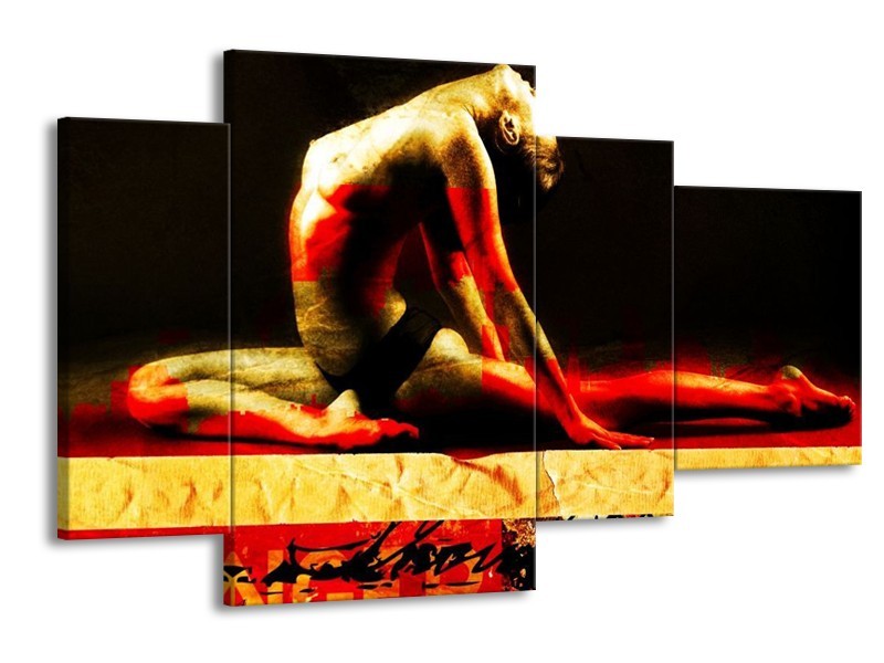 Canvas schilderij Lichaam | Rood, Zwart, Goud | 120x75cm 4Luik