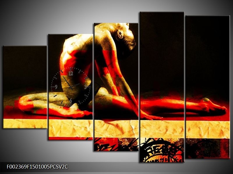 Klok schilderij Lichaam | Rood, Zwart, Goud | 150x100cm 5Luik