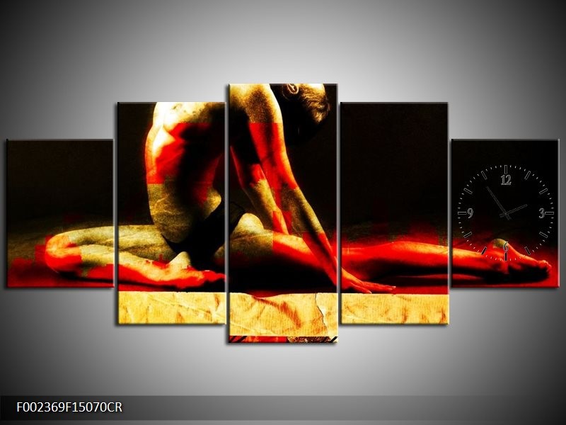 Klok schilderij Lichaam | Rood, Zwart, Goud | 150x70cm 5Luik