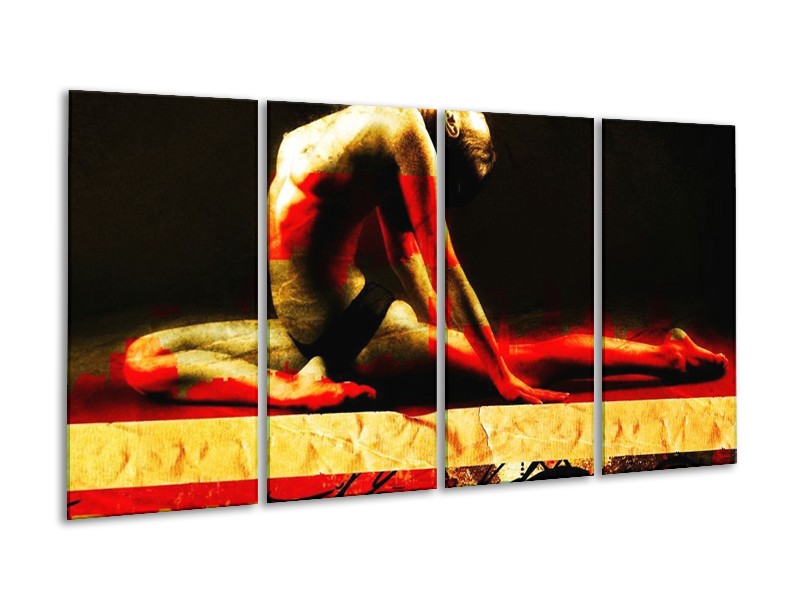 Canvas schilderij Lichaam | Rood, Zwart, Goud | 160x80cm 4Luik