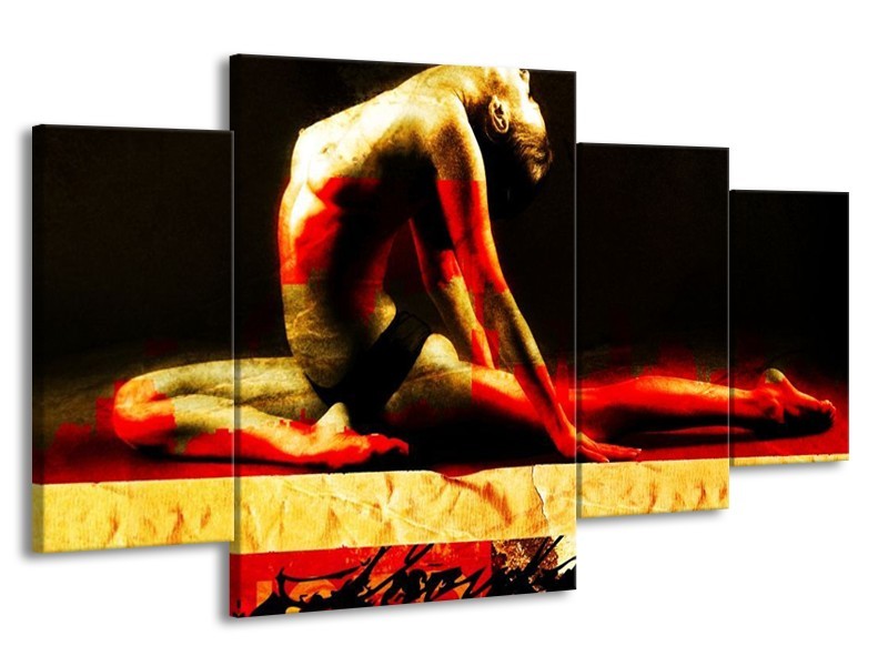 Canvas schilderij Lichaam | Rood, Zwart, Goud | 160x90cm 4Luik