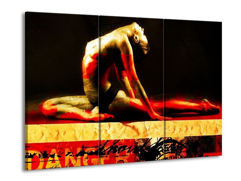 Canvas schilderij Lichaam | Rood, Zwart, Goud | 90x60cm 3Luik