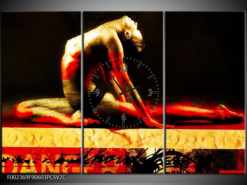 Klok schilderij Lichaam | Rood, Zwart, Goud | 90x60cm 3Luik