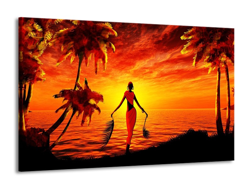 Canvas schilderij Afrika | Geel, Oranje, Zwart | 140x90cm 1Luik