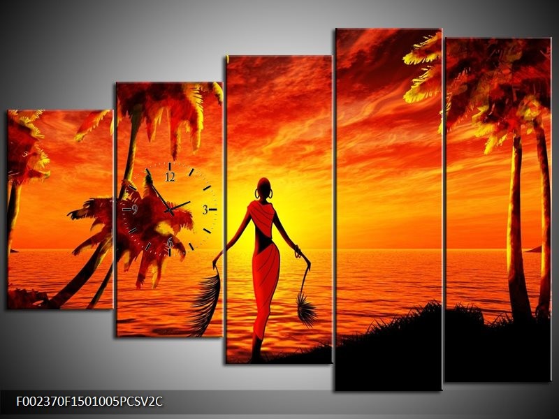 Klok schilderij Afrika | Geel, Oranje, Zwart | 150x100cm 5Luik