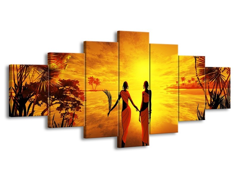 Glas schilderij Afrika | Geel, Oranje, Zwart | 210x100cm 7Luik