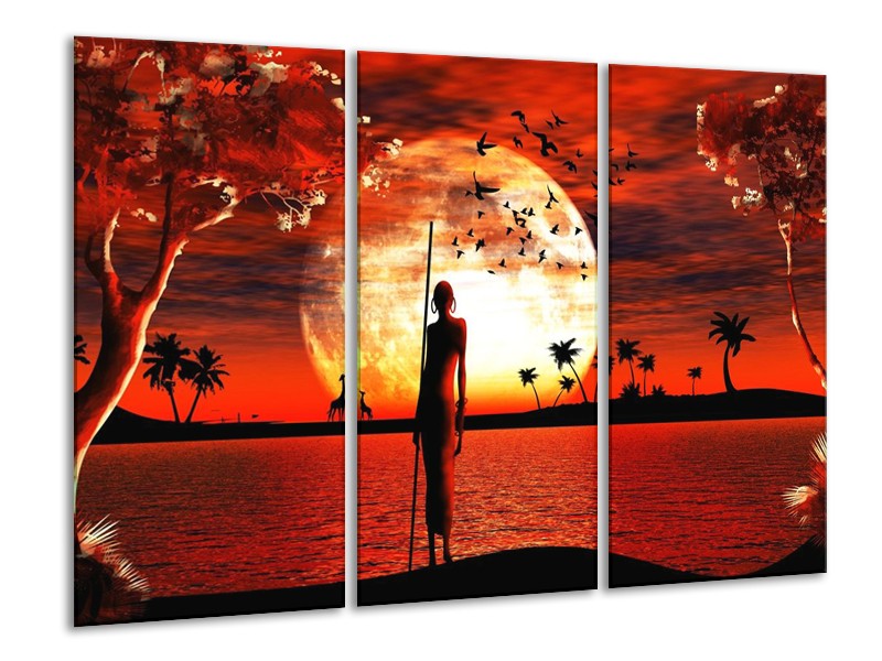 Canvas schilderij Afrika | Rood, Wit, Zwart | 120x80cm 3Luik