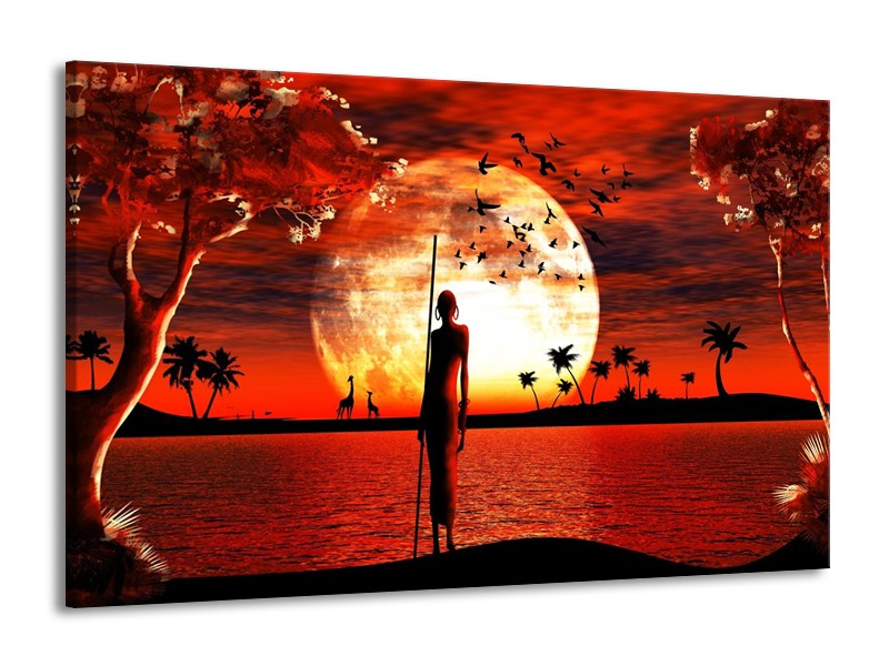 Canvas schilderij Afrika | Rood, Wit, Zwart | 140x90cm 1Luik
