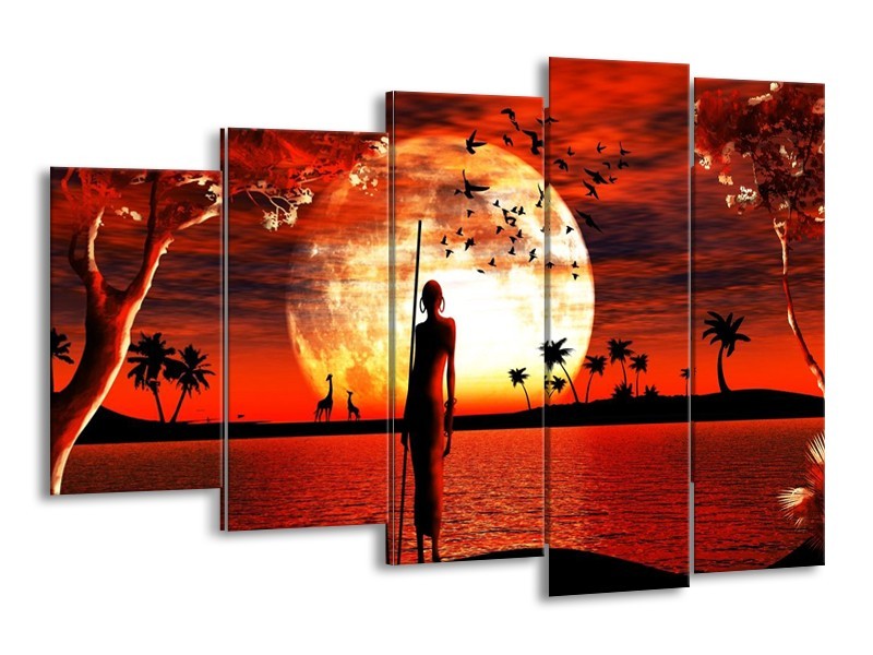 Canvas schilderij Afrika | Rood, Wit, Zwart | 150x100cm 5Luik