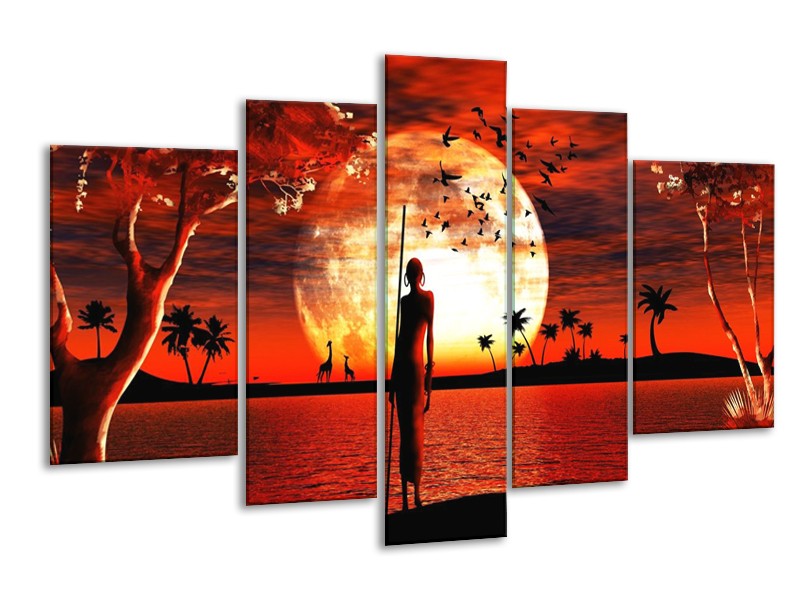 Canvas schilderij Afrika | Rood, Wit, Zwart | 170x100cm 5Luik