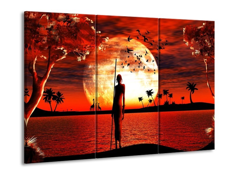 Canvas schilderij Afrika | Rood, Wit, Zwart | 90x60cm 3Luik