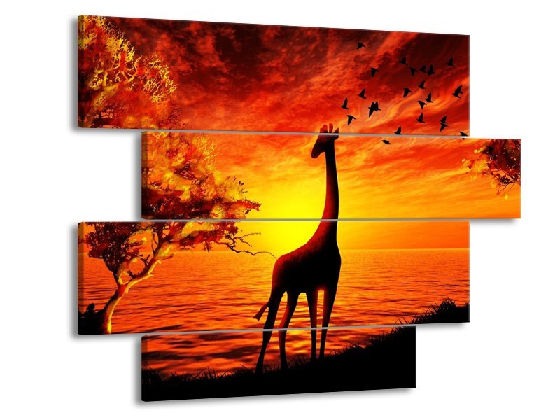 Canvas schilderij Dieren | Geel, Oranje, Zwart | 115x85cm 4Luik