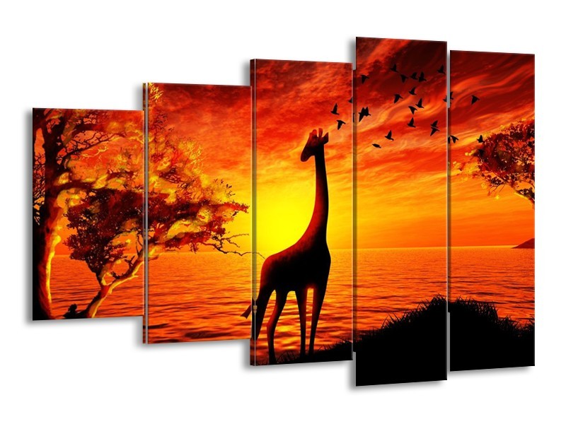 Canvas schilderij Dieren | Geel, Oranje, Zwart | 150x100cm 5Luik