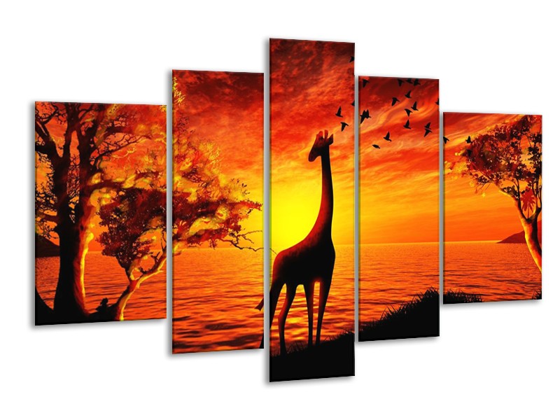 Canvas schilderij Dieren | Geel, Oranje, Zwart | 170x100cm 5Luik