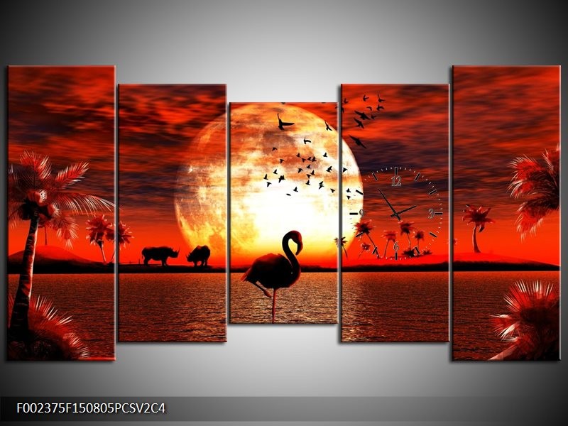 Klok schilderij Dieren | Rood, Wit, Zwart | 150x80cm 5Luik