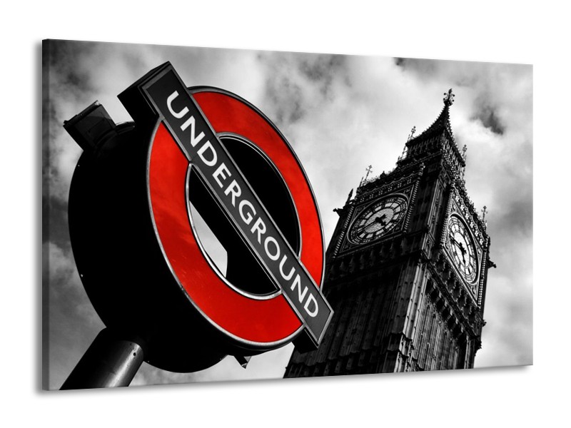 Canvas schilderij Londen | Zwart, Rood, Wit | 140x90cm 1Luik