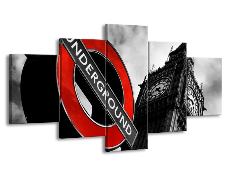 Glas schilderij Londen | Zwart, Rood, Wit | 150x80cm 5Luik