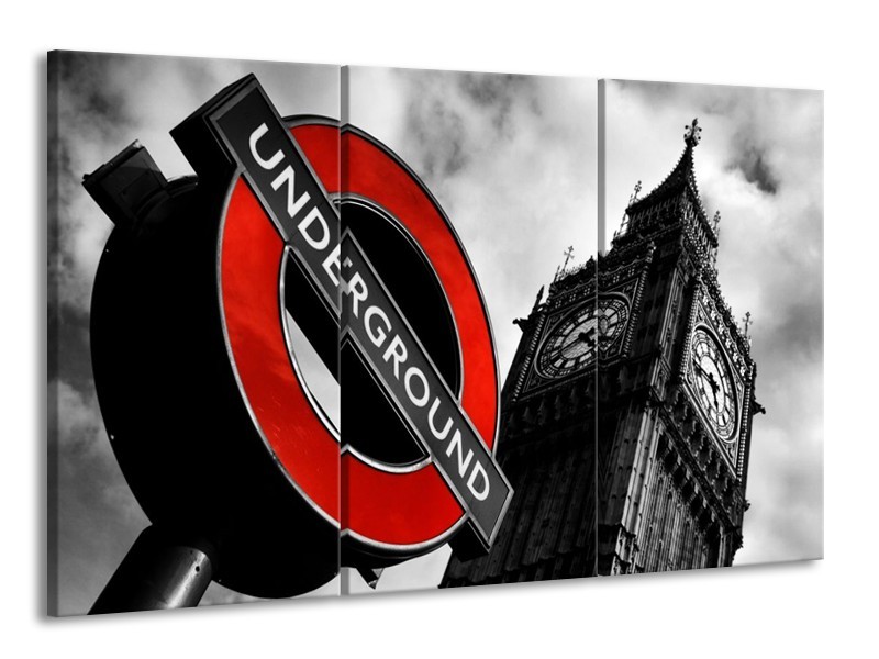 Canvas schilderij Londen | Zwart, Rood, Wit | 165x100cm 3Luik