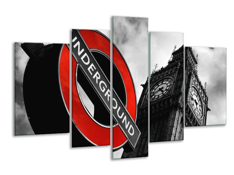 Canvas schilderij Londen | Zwart, Rood, Wit | 170x100cm 5Luik