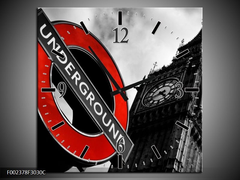 Klok schilderij Londen | Zwart, Rood, Wit | 30x30cm 1Luik
