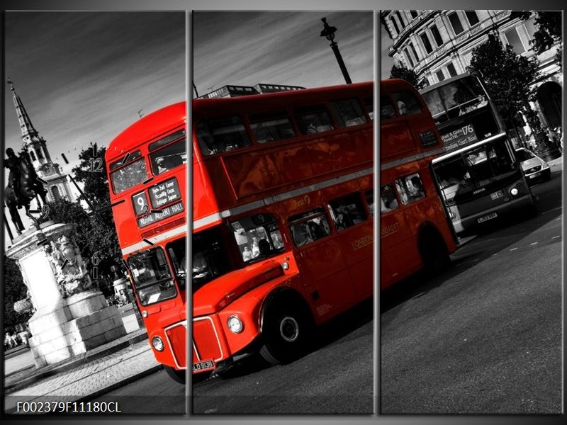 Klok schilderij Londen | Rood, Zwart, Grijs | 111x80cm 3Luik