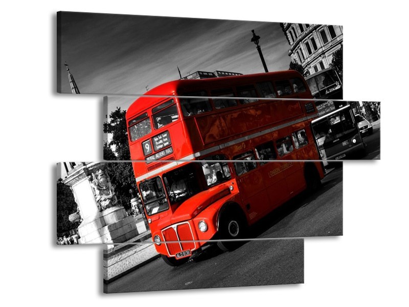 Glas schilderij Londen | Rood, Zwart, Grijs | 115x85cm 4Luik