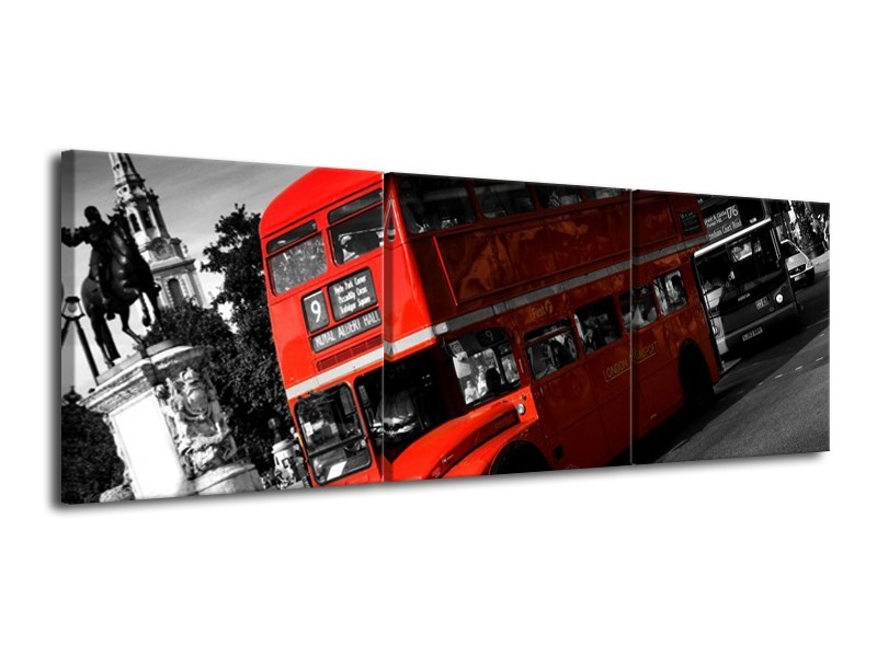 Canvas schilderij Londen | Rood, Zwart, Grijs | 120x40cm 3Luik