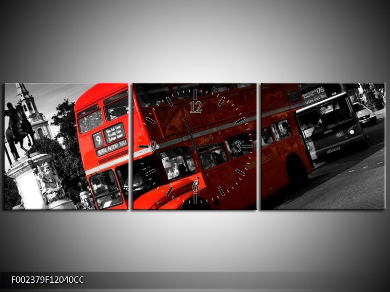 Klok schilderij Londen | Rood, Zwart, Grijs | 120x40cm 3Luik