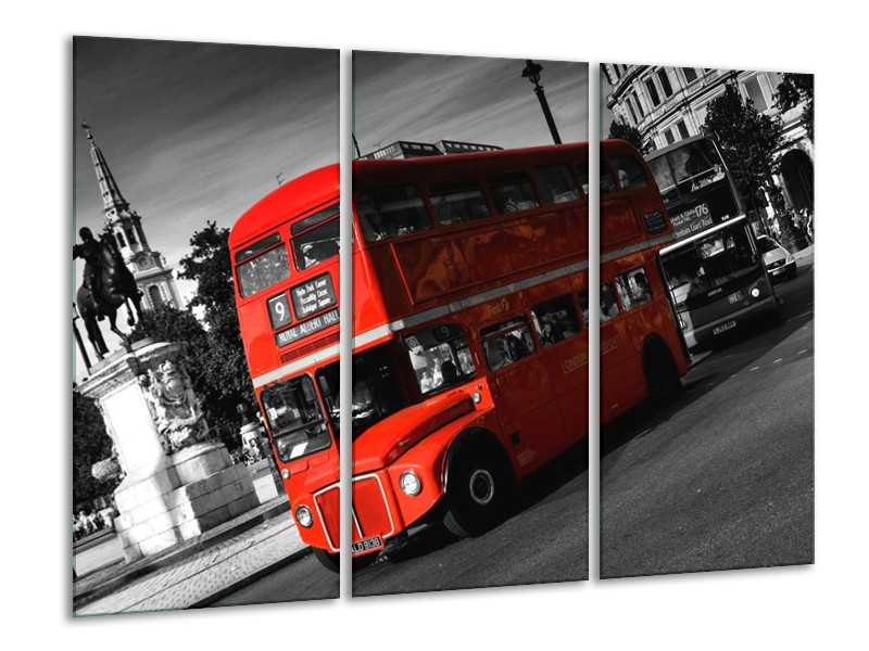Glas schilderij Londen | Rood, Zwart, Grijs | 120x80cm 3Luik