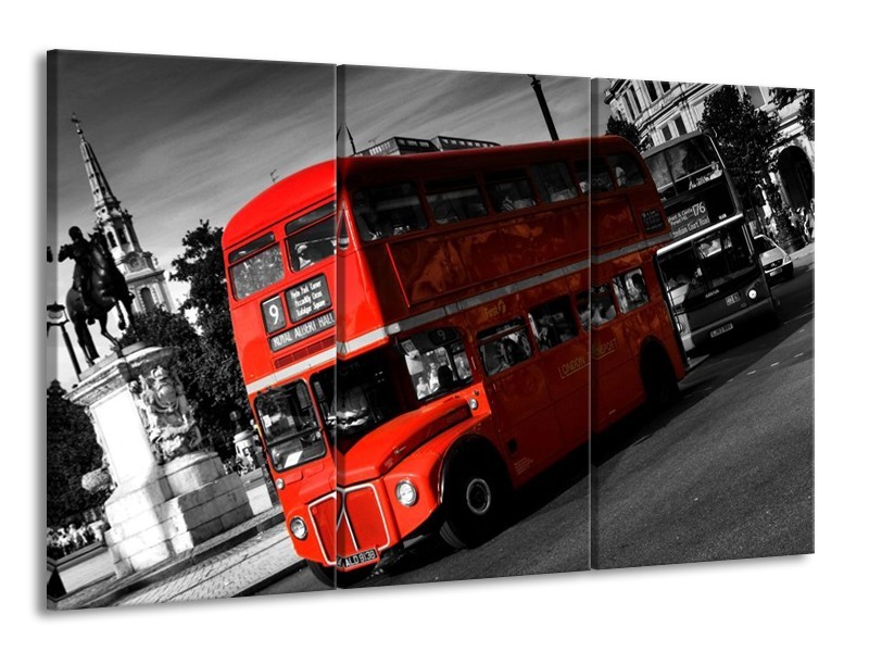 Canvas schilderij Londen | Rood, Zwart, Grijs | 165x100cm 3Luik