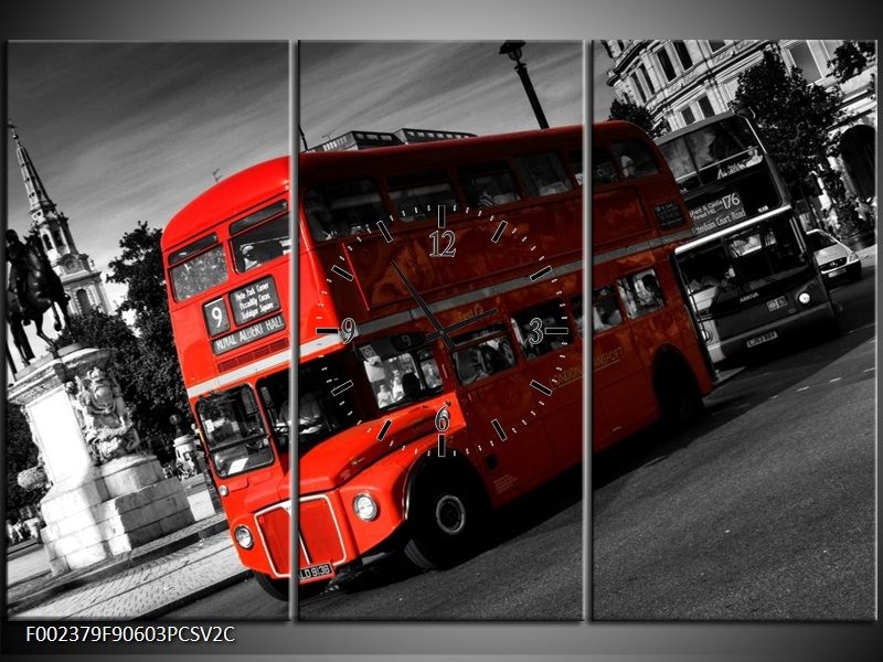Klok schilderij Londen | Rood, Zwart, Grijs | 90x60cm 3Luik