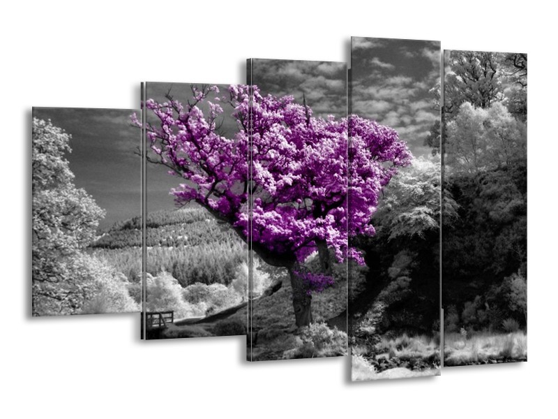 Canvas schilderij Boom | Grijs, Paars, Wit | 150x100cm 5Luik