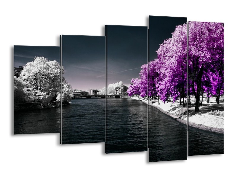 Canvas schilderij Natuur | Paars, Wit, Grijs | 150x100cm 5Luik
