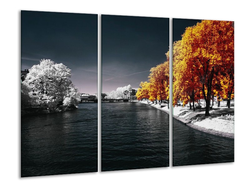 Canvas schilderij Natuur | Oranje, Wit, Grijs | 120x80cm 3Luik