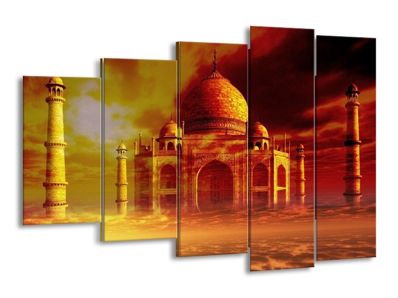 Canvas schilderij Taj Mahal | Oranje, Bruin, Geel | 150x100cm 5Luik