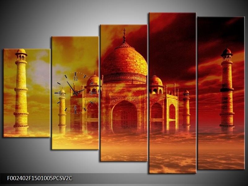 Klok schilderij Taj Mahal | Oranje, Bruin, Geel | 150x100cm 5Luik
