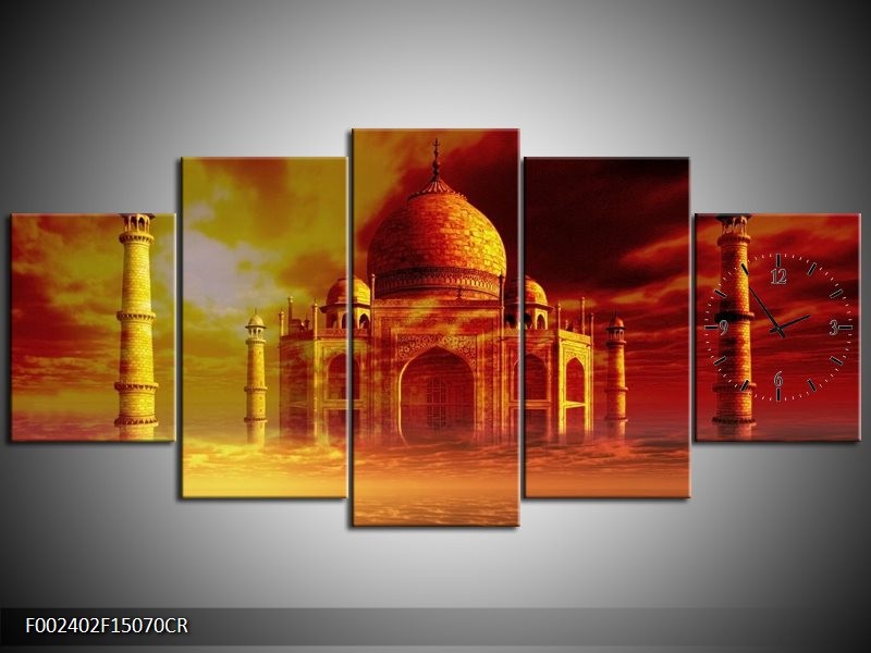 Klok schilderij Taj Mahal | Oranje, Bruin, Geel | 150x70cm 5Luik