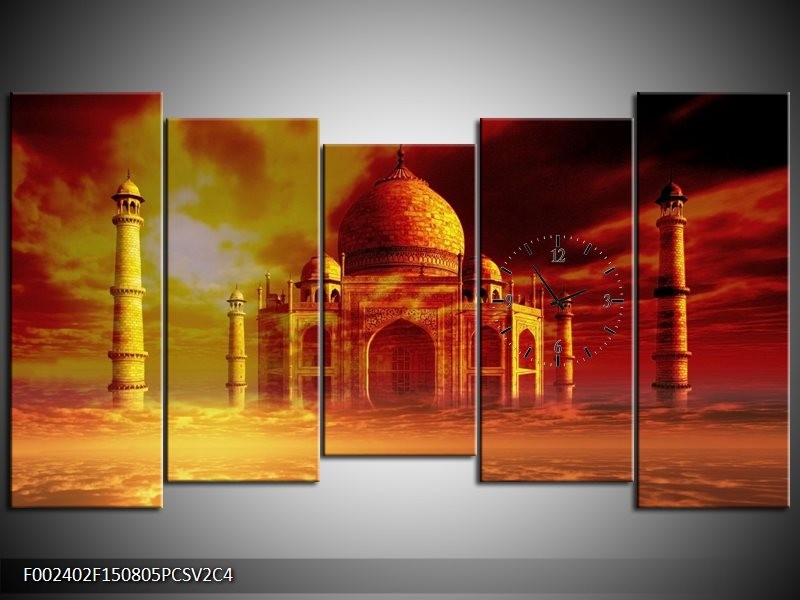 Klok schilderij Taj Mahal | Oranje, Bruin, Geel | 150x80cm 5Luik
