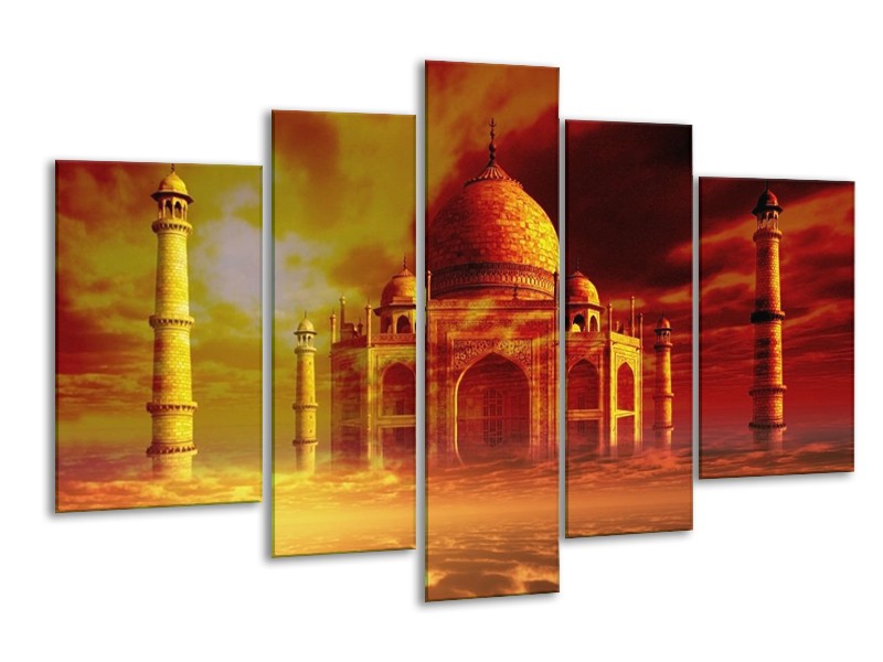 Canvas schilderij Taj Mahal | Oranje, Bruin, Geel | 170x100cm 5Luik