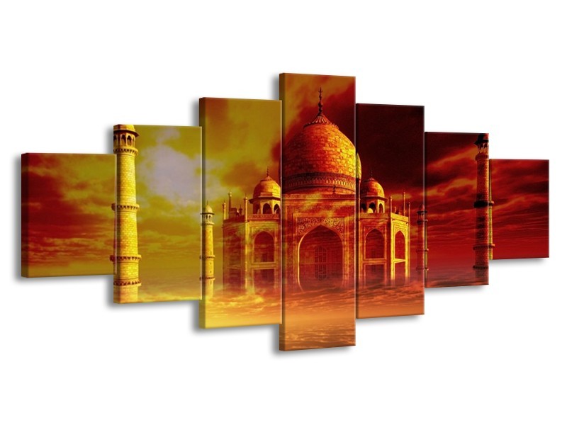 Canvas schilderij Taj Mahal | Oranje, Bruin, Geel | 210x100cm 7Luik